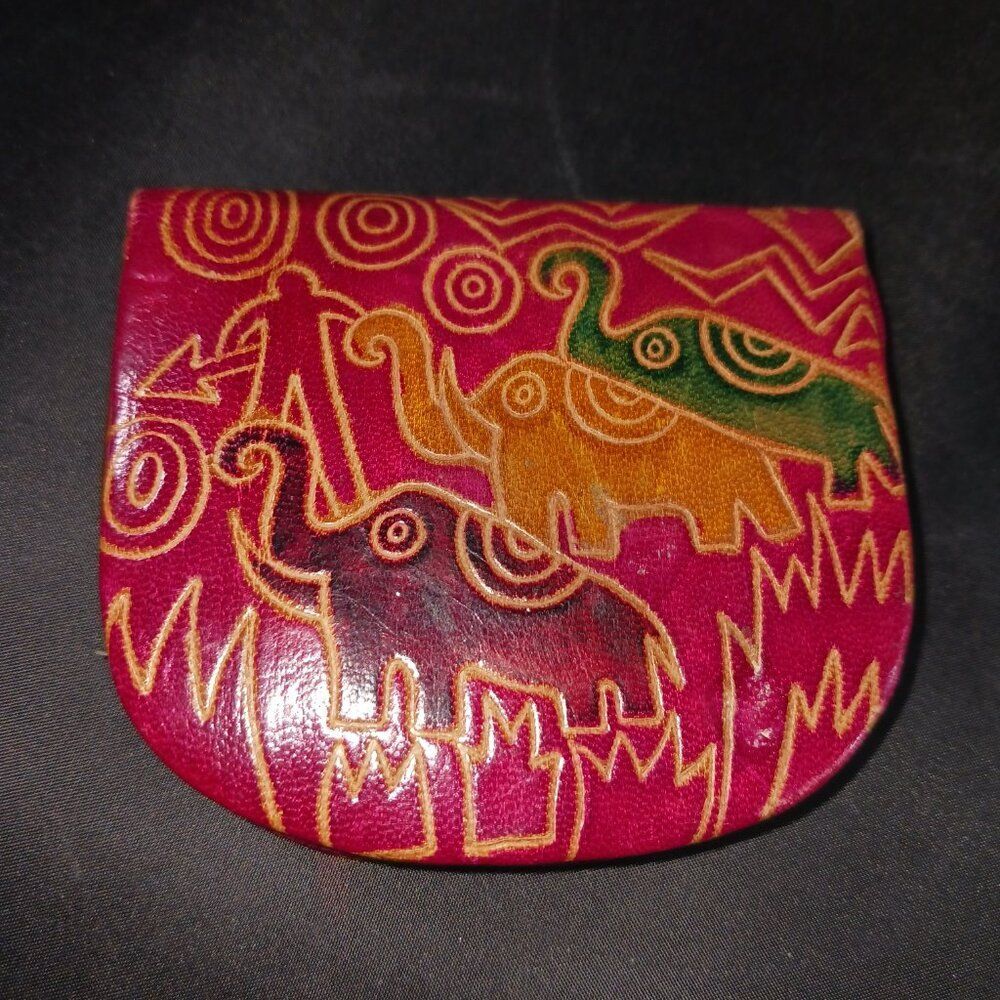 Vintage African Style Leather Mini Coin Wallet